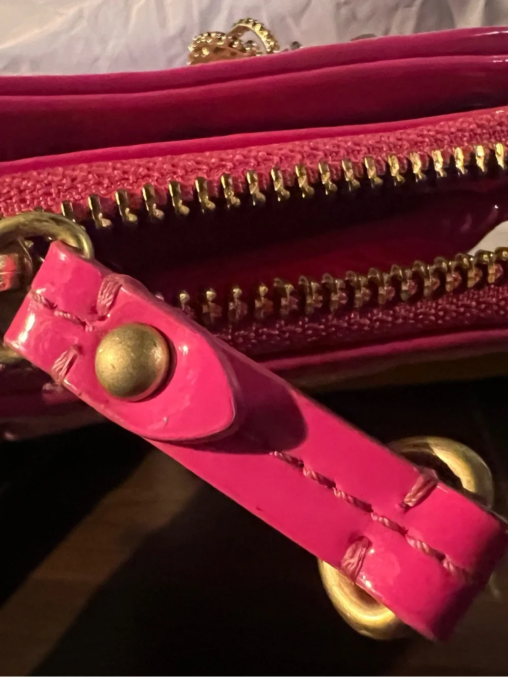 SoldJuicy Couture Hot Pink Embroidered Zip Wallet with Gold Crown Charm-Y2K
